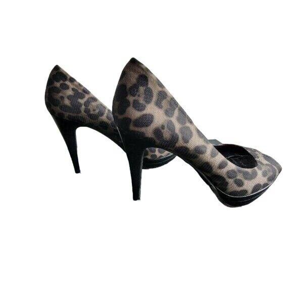 NEW Moda Spana Heels Peep Toe Sz 7.5‎ Animal Print Black Tan Shoes Classic Sexy - Picture 5 of 10
